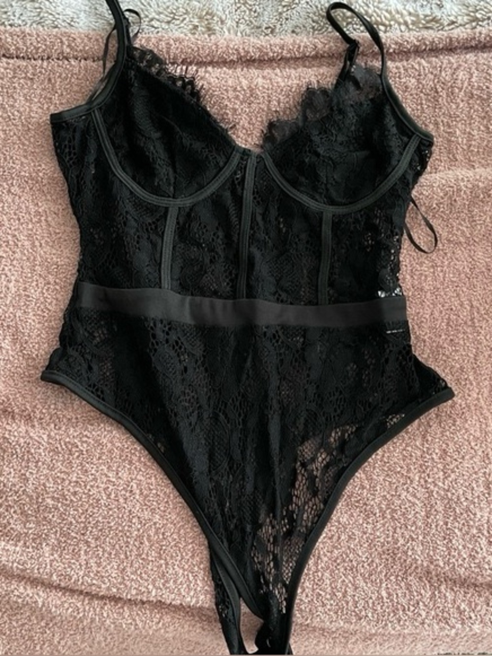 Free People Black Lace Sheer Bodysuit